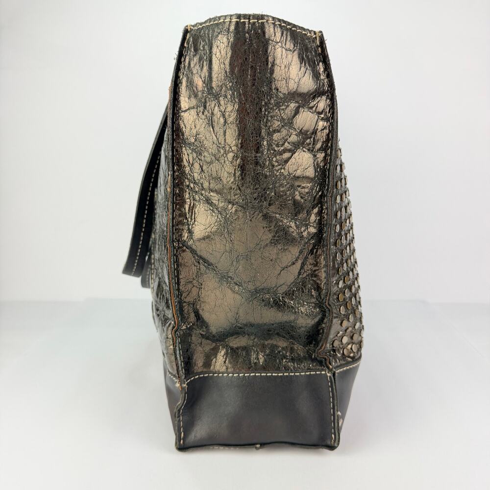 Patricia Nash 2 Tone Silver Bronze Studded Large Black Leather Shoulder tote bag - Picture 6 of 12